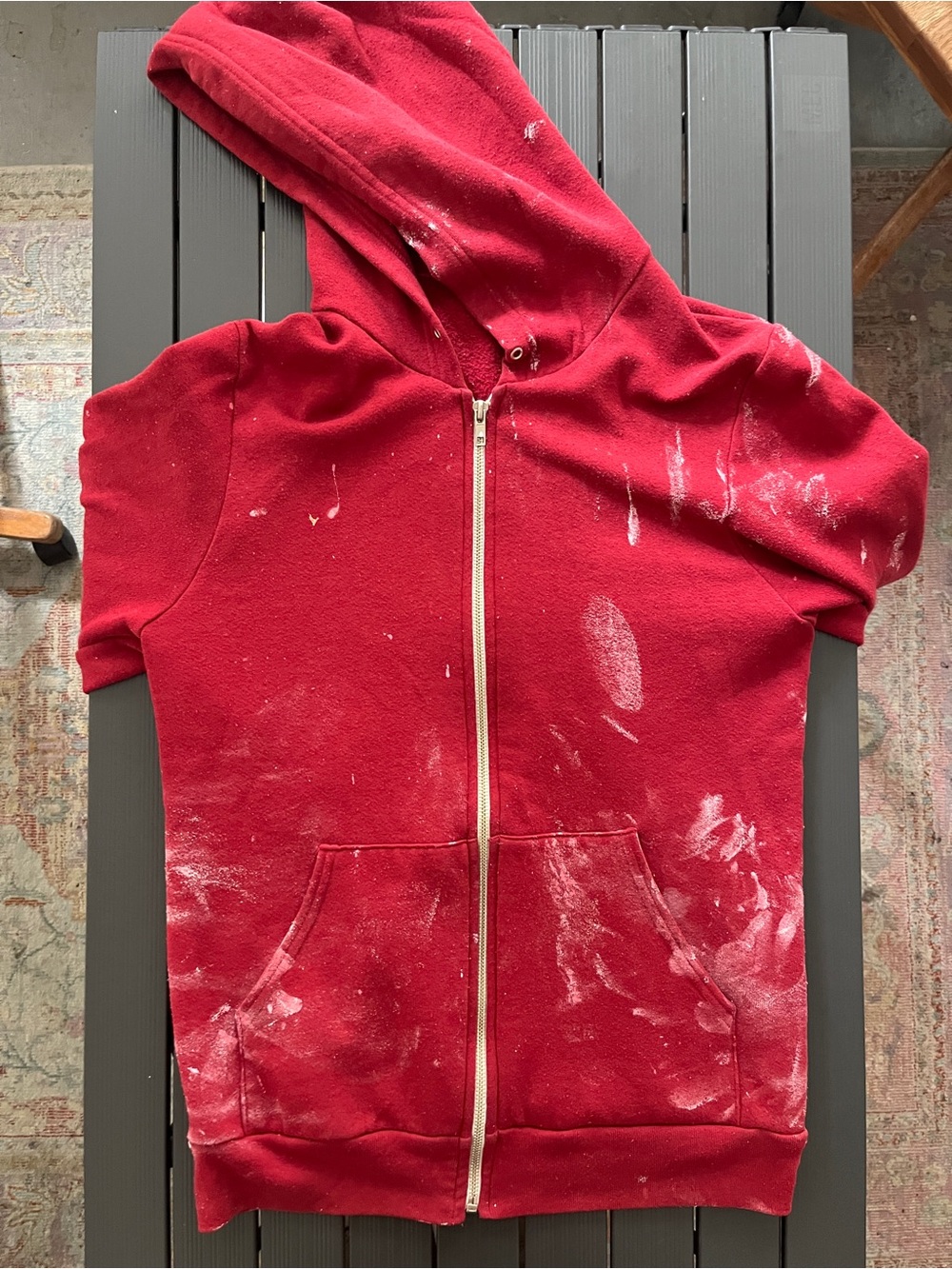 Vintage American apparel maroon Zip Hoodie with Paint Splatter